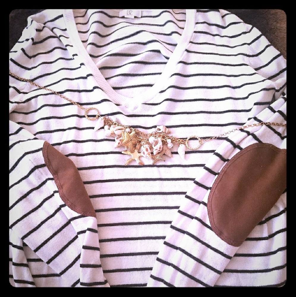 Elbow accent striped sweater